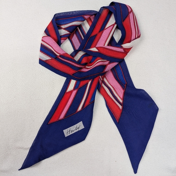 Vintage Heidy Silk Skinny Scarf Purple Pink Abstract Print  4x60 - Picture 3 of 7